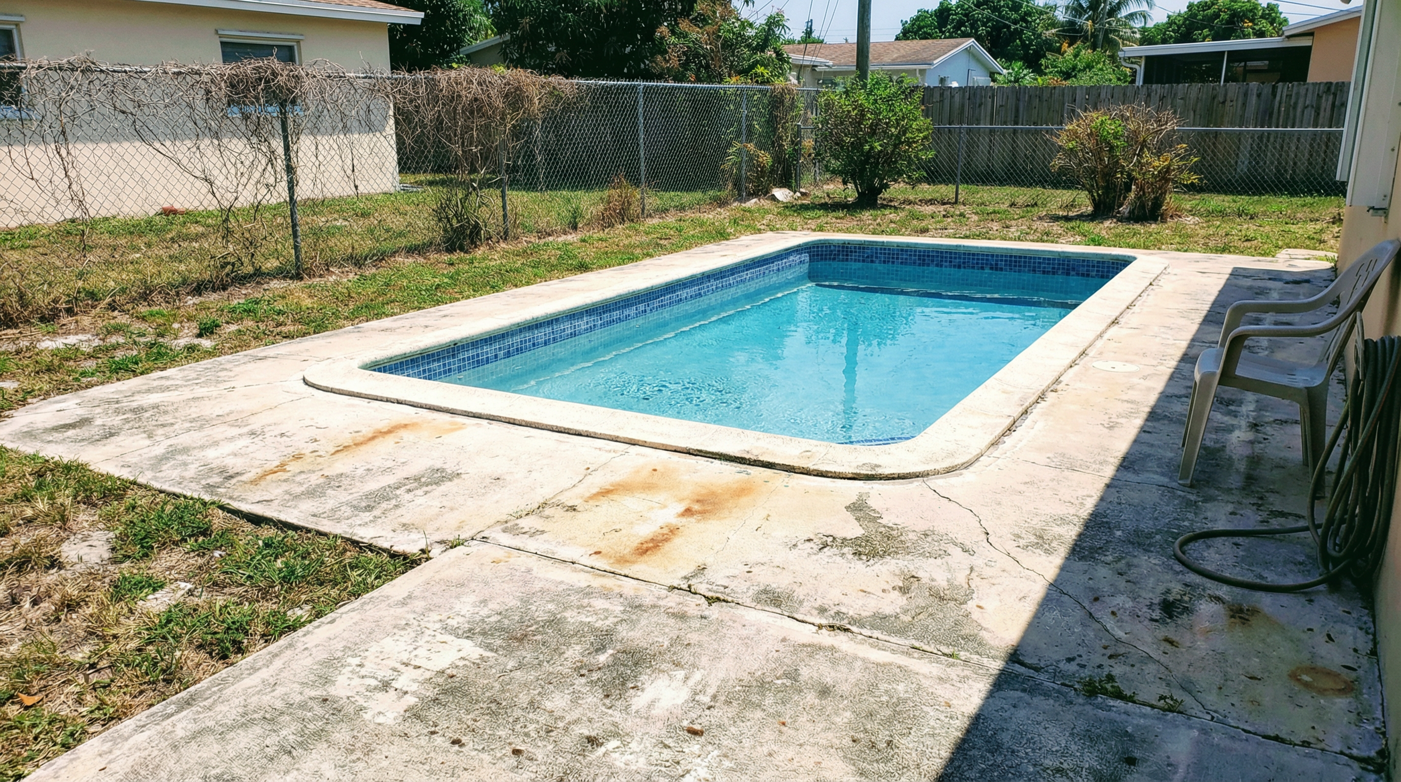 Before: Cracked pool deck